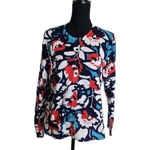 August Silk Cardigan Women Size XL Button Up Floral Abstract Lightweight Sweater